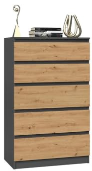 Ibonto Hochkommode Vielseitiger Aufbewahrungsschrank mit Grifflosen Schubladen (ANTHRAZIT/Artisan Eiche)