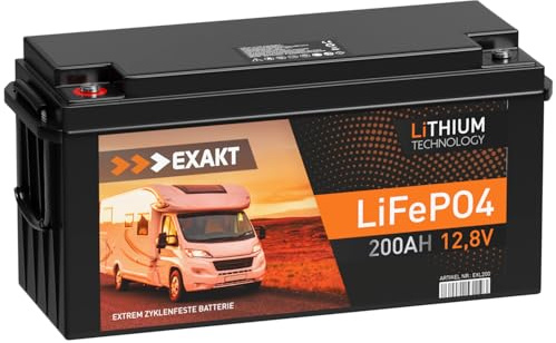 EXAKT LiFePO4 200Ah 12V inkl. BMS Lithium Batterie Solarbatterie Wohnmobil