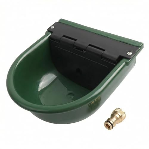 Grüner Wassertrog mit Automatischem Schwimmerventil, 4 L Fassungsvermögen, Viehtränke für Pferde, Rinder und Schafe, mit Standard-Gartenschlauch, 26,5 X 28 cm