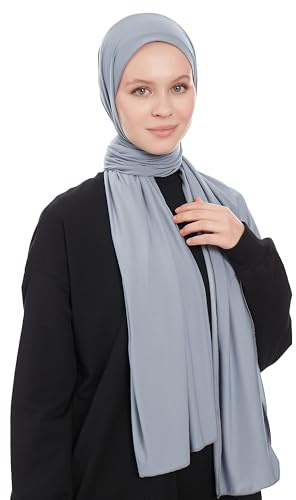 Jersey Hijab Slöja - Stretchig Indigo Denim Jersey Hijab 180x70 cm - Modern Huvudduk För Muslimska Kvinnor - Premium Jersey Kvalitet