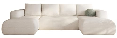Sofa mit Schlaffunktion und Bettkasten - Wohnlandschaft U-Form - LAMBI U - Bequem Schlafsofa - Big Sofa - Modern Couch 338x164x89 cm - Dunkel Creme - MODERNO