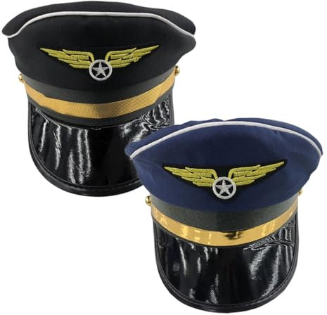 STOBAZA 2stücke Piloten Hut Mütze Cosplay Party Hut Bühnenhut Performance Dekoratives Accessoire Schwarz Marineblau Einheitsgröße Unisex Kappe Atmungsaktiv Leicht Komfortabel Tragen