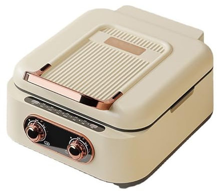 Sartén Eléctrica para Hornear, Sartenes Eléctricas de Doble Cara, Olla Caliente con Parrilla, Sartenes Eléctricas Antiadherentes con Tapas, para Filetes de Barbacoa Coreanos(Beige)