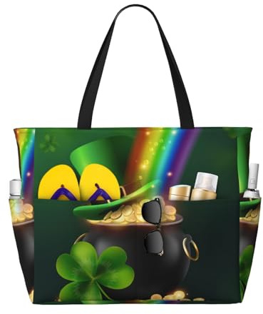 Kuilepa St. Patrick's Day4 Strandtasche für Damen, große Sporttasche, Tragetasche für Wochenendreisen, wasserdicht, Schwarz, Einheitsgröße