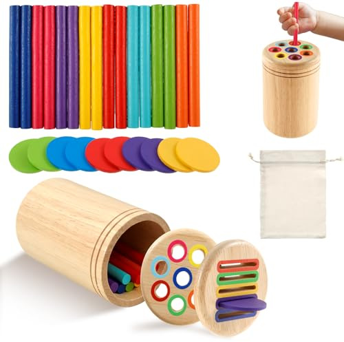 Montessori 2 en 1 juguetes a partir de 1, 2 y 3 años, sensoriales de madera, juguete apilable, juego de clasificación, color forma, juego de clasificación, juguetes educativos, regalo para niños