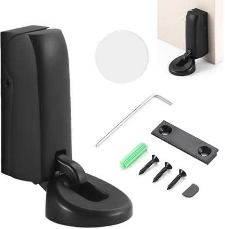 Türhalter Magnetisch mit 3M-Klebeband + Abstandshalter + Schrauben, Zinklegierung Türstopper Boden, Selbstklebende/stanzbare Befestigung, Geeignet für Schlafzimmer, Büro, Hotel (Schwarz)