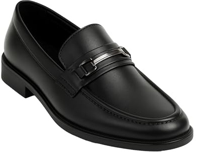 Slip-On Loafer-skor, svarta formella smarta avslappnade metallbarloafers för pojkar, Svart, 34 EU