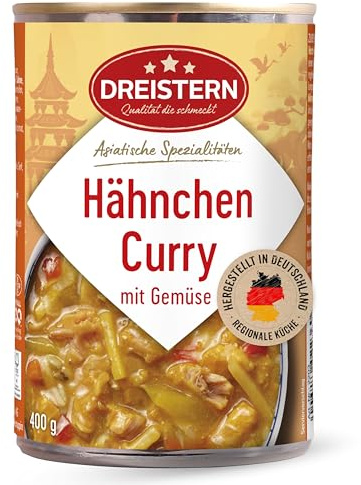 DREISTERN Hähnchencurry 400g I Mit Gemüse & Sauce I Herzhaftes Fertiggericht in recyclebarer Konservendose I Lange Haltbarkeit dank natürlicher Konservierung I Hausmacher Qualität