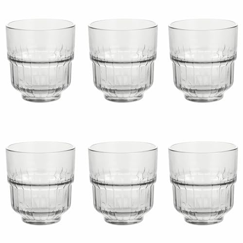 Set 6 bicchieri impilabili 340 ml in vetro, decoro righe, trasparenti, Vertical Sibilla