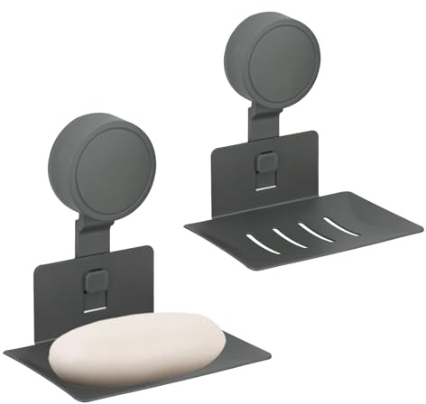 Diakey Lot de 2 porte-savon à ventouse pour douche, support mural auto-drainant, sans perçage, pour salle de bain, baignoire, évier de cuisine, gris