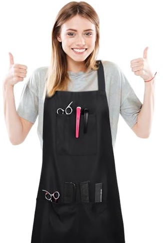 Livdouyu Friseur Schürze Arbeitsschürzen Haarfärbemittel mit 5 Taschen | Schürze für Männer und Frauen,Haarfärbemittel für Salon Hair Stylist Salon Barbier Schürze mit Verstellbarem Riemen