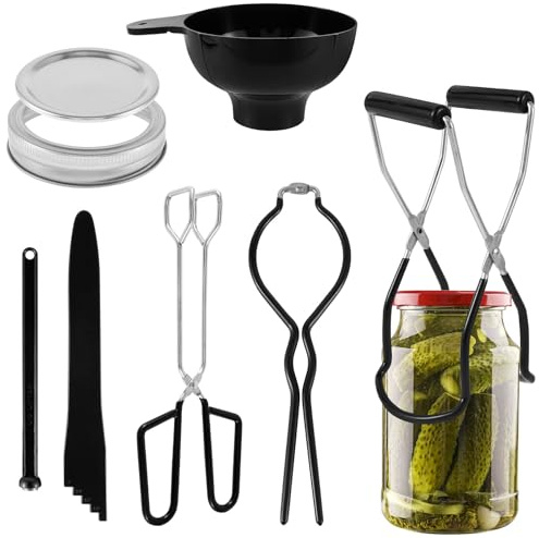 7 Pcs Canning Kit Stainless Steel Rustproof Canning Equipment Can Tools Set with Rack Tonga Jar Lifter Bubble Remover Multifunctional Can Supplies Kit for Home Cans