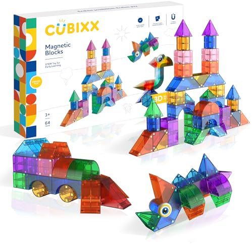 Cubixx - 3D Magnetische Bausteine für Kinder ab 3+ Jahren, kreatives Lernspielzeug in einem 64-teiligen Set, magnetisches Konstruktionsspielzeug für Mädchen und Jungen, Montessori STEM Spielzeug