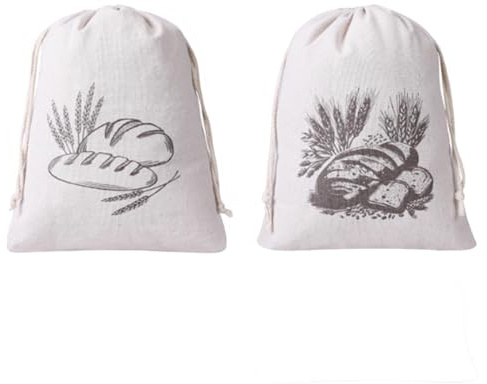 Lot de 2 sacs à pain en coton avec doublure en TPU, cordon de serrage réutilisables pour pain fait maison, accessoires de cuisson pour garder au frais (30 x 40 cm, naturel)