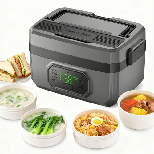 pealiritansemen Lonchera Térmica Portátil para Adultos, Calentador De Alimentos Recargable Y Autocalentable, Temporizador De 8 Velocidades Y Control De Temperatura De 6 Velocidades 1200ml