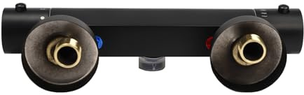 Duscharmatur mit Thermostat Schwarz, Thermostatische Mischbatterie Duscharmatur 38°C Konstant, Wandmontage Duscharmaturen Aufputz 15cm, Kupfer Armatur Badezimmer Dusche, Modern