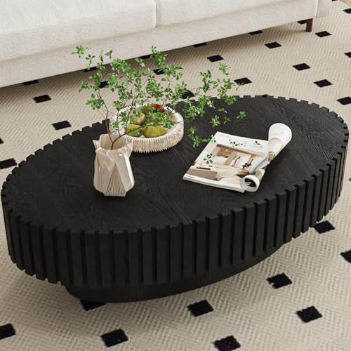 Wxnnx 43.3 Oval Coffee Table Modern with Sturdy Pedestal | Handcraft Fluted Drum Center Table, For Living Room, Accent Side End Table, For Apartment