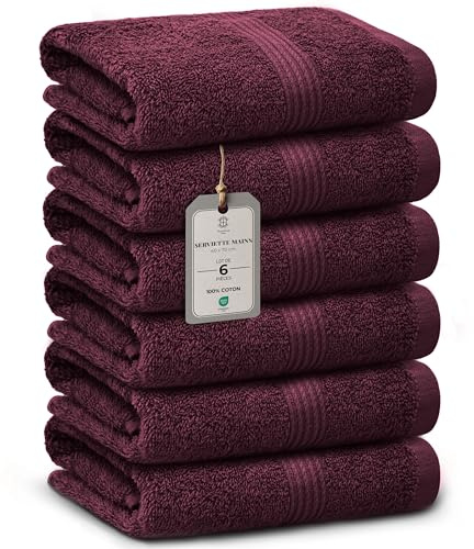 HomeBurg Luxe set med 6 handdukar – mjuk bomull, hög absorptionsförmåga, snabbtorkande, lättskötta, 40×70 cm, Bordeaux Sammet