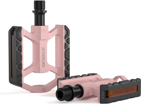 GEWAGE Pedali bici in alluminio – leggeri, 3 cuscinetti sigillati, asse cromol, antiscivolo con catarifrangenti – per MTB/trekking/city/bambini (Rosa)