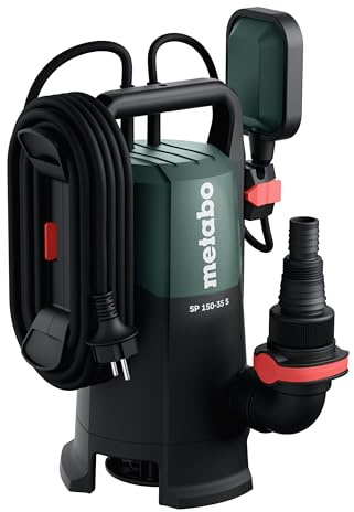 metabo Schmutzwasser-Tauchpumpe SP 150-35 S, 510 W, 15000 l/h, 5.5 m | Pumpe fuer Keller & Becken, bis 35 mm Korngroesse, mit Schwimmerschalter, Quick-Anschluss, Multiadapter, 10 m Kabel