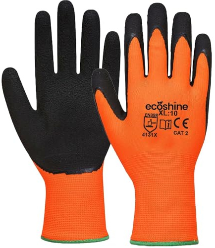 A406 24 Pairs Orange Work Gloves Latex coated Foam finish Safety Gloves Non Slip Gloves Rubber Gloves for Builder construction gardening Heavy Duty for Construction, Warehouse (Small Orange-7)