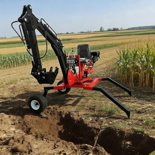 Escavatore professionale da traino dietro terna, mini terna idraulica a 360° con valvole multifunzione e secchi, terna compatta per trattori e proprietari di immobili