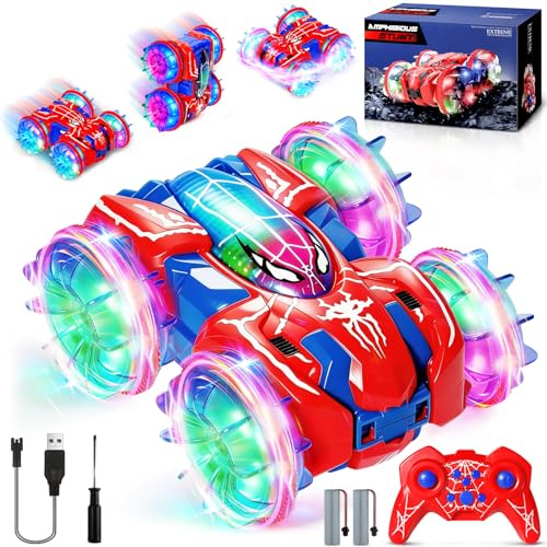 KDISHKRA Macchina Telecomandata per Bambini dai 3-10 Anni, Auto RC Anfibia con Rotazione 360° e Luci LED, Monster Truck Telecomandato 2,4 GHz 4x4 per Acqua, Sabbia, Neve, Erba