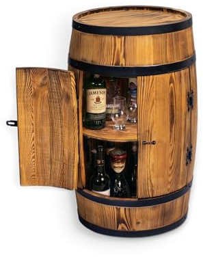 CREATIVE COOPER Fassbar Stehtisch mit Tür - Alkoholschrank Flaschenregal Holz - Holzfass - Fassmöbel - Wineregal - Whiskybar- Weinfass mit Tür - 80 cm (Sonnenverbranntes Eiche)