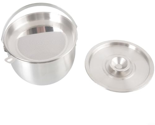 HomeVortex Pentola da campeggio in acciaio inossidabile 304, set da cucina leggero per esterni, con manico e filtro, pentola da appendere, per picnic, escursionismo, viaggi (19 cm)