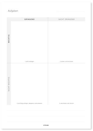 Eisenhower-Matrix Schreibblock/Tagesplaner DIN A4, 50 Blatt – To-do-Listen Block, Aufgabenblock, Daily Planner
