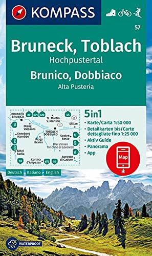 KOMPASS Wanderkarte 57 Bruneck, Toblach, Hochpustertal, Brunico, Dobbiaco, Alta Pusteria 1:50.000: 5in1 Wanderkarte mit Aktiv Guide, Detailkarten und ... in der KOMPASS-App. Fahrradfahren. Skitouren.