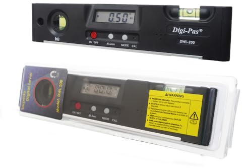 Digi-Pas DWL200 Elektronischer Torpedo-Wasserwaage, Winkelmesser, Winkelmesser, Winkel Finder, Schrägmaßmesser, Magnet, 0.1°, 20cm