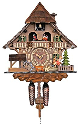 Reloj de cuco - casa de Bosque Negro con molino, bailarines y cuco