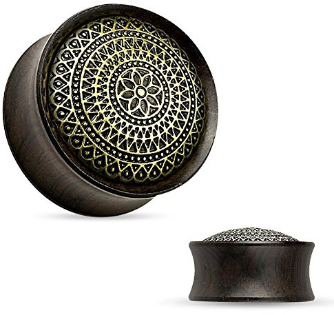 Tapsi´s Coolbodyart® Double Flare Plug Eben Holz Organic Tribal Blume Gittermuster 10mm
