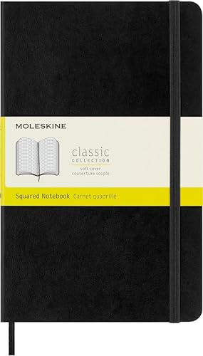Moleskine Classic Notebook, Taccuino a Quadretti, Copertina Morbida e Chiusura Elastica, Formato Large 13 x 21 cm, Colore Nero, 192 Pagine