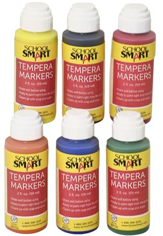 School Smart Tempera Paint Daubers, Poster Marker Set, Assorted Colors, Pack of 6