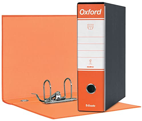 Esselte OXFORD G83 Registratore con Custodia, con Meccanismo a Leva N.1 in Formato Commerciale (23x30cm) con Dorso da 8 cm, Arancione, Conf.da 6 pezzi, 390783200