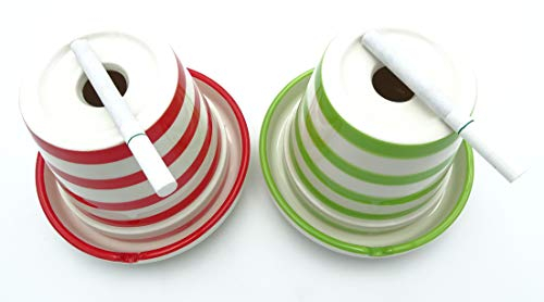 Sturmaschenbecher 2X Aschenbecher Tischaschenbecher aus hochwertiger Dolomit Keramik - bunt, gestreifter Windaschenbecher von Home-Flair® (12 x 12 x 10 cm, Rot + Grün)