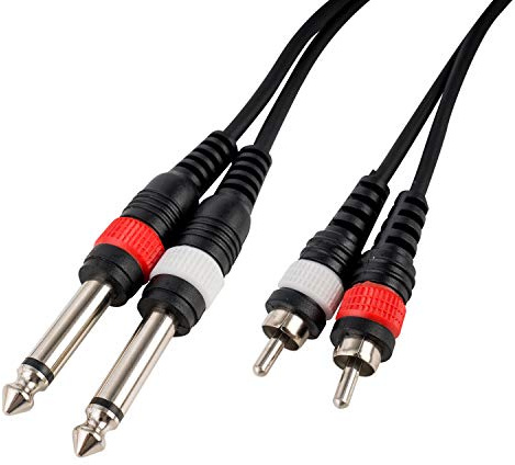 CASCHA Professionelles Audio Kabel, 2 x Klinke 6.3mm male auf 2 x Chinch male, 6m Länge, Schwarz, HH 2096
