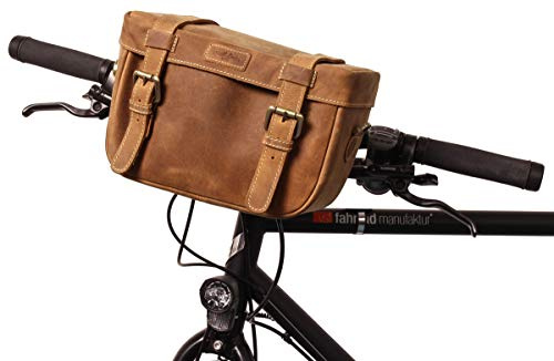 Gusti Lenkertasche Leder- Rene P. Fahrradtasche inkl. Platte Lenkertasche Umhängetasche Wasserfest braun Leder