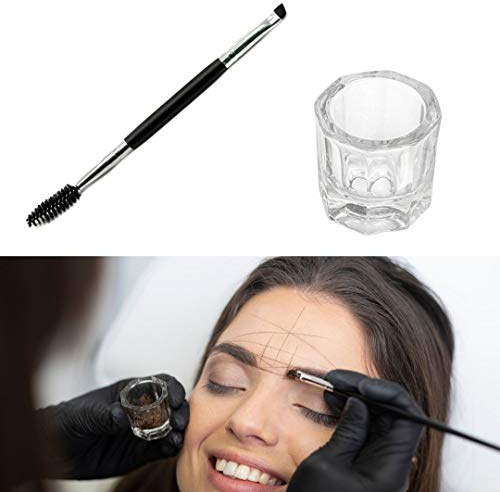 DLux Professional Kit accessori per colorazione sopracciglia, pennellino duo di precisione e bicchierino in vetro per tinta o henné