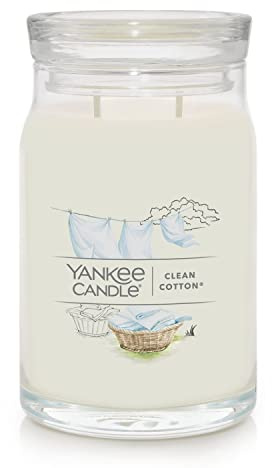 Yankee Candle Clean Cotton - Candela profumata in barattolo grande da 590 ml, con 2 stoppini, oltre 60 ore di combustione