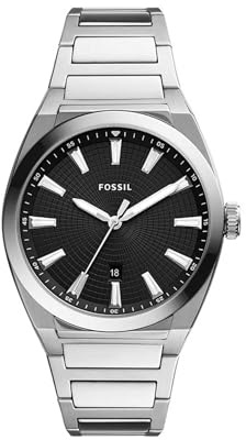 Fossil Everett Herrenuhr, Quarz-Dreizeiger-Datumswerk mit Edelstahl- oder Lederarmband