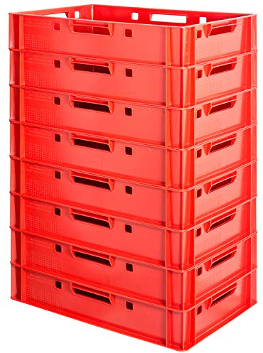 8 Stück E1 Fleischkisten Rot Kisten Eurobox Lebensmittelecht Metzgerkiste Box Aufbewahrungsbox Kunststoff Wanne Plastik Stapelbar Lagerkisten 60 x 40 Kingpower