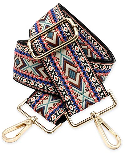 BENAVA Verstellbarer Schulterriemen für Taschen 75-135 cm | Taschengurt Bunt Breit 50mm | Farbe Karabiner Gold | Taschengurte zum Wechseln | Schultergurt für Taschen