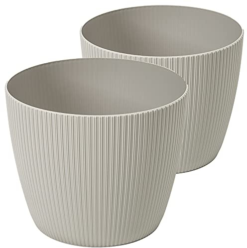 Tymar Blumentopf, 2er-Pack, Runde Form, Übertopf ((2pack) Beige, ø 15,5 cm)