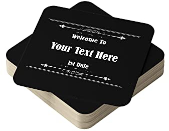 Personalised Beer Mats Pack of 24 - Absorbent Recyclable Cardboard Drink Mat Coasters 95mm x 95mm x 1mm Square - Accessories for Home Bars Pubs - CO-CARD-RA815-24 - ADD YOUR TEXT