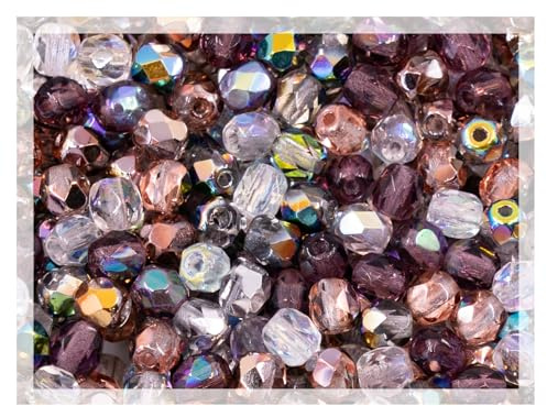 ca 600 pcs (50g) MIX of Faceted Fire Polished Pressed Czech Glass Beads 4mm (0.16in), Warm Color Mix Transparent
