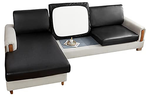 DZYP Leder Sofa Sitzkissenbezug, PU Sofakissen Elastischer Schonbezug Sitzkissenschutz, Wasserdicht Möbelschutz Husse Überzug Bezug Für Couch Sitzkissen (Großer 2 sitzer,Schwarz)