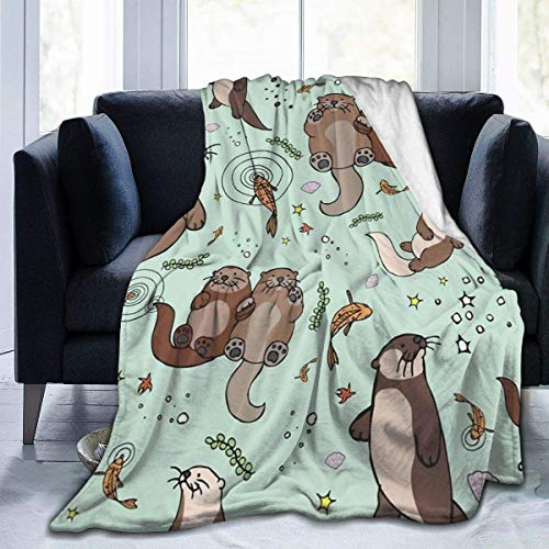 JOOCAR Flannel Throw Blanket Sea Otters Happy Love Cozy and Soft Plush Warm Blankets for Bed Couch Living Room Sofa Chair